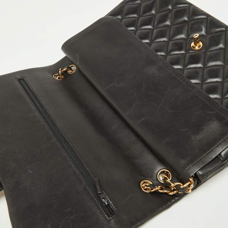 Pre Owned Chanel Black Quilted Leather Maxi Classic Double Flap Bag