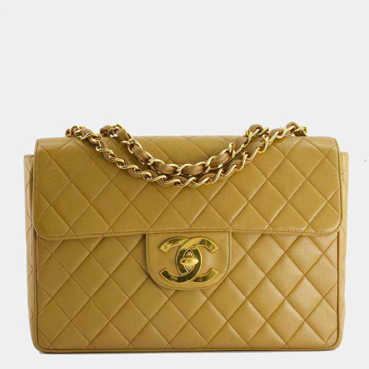 Chanel Beige Vintage XL Single Flap Bag in Lambskin with 24k Gold Hardware  Chanel