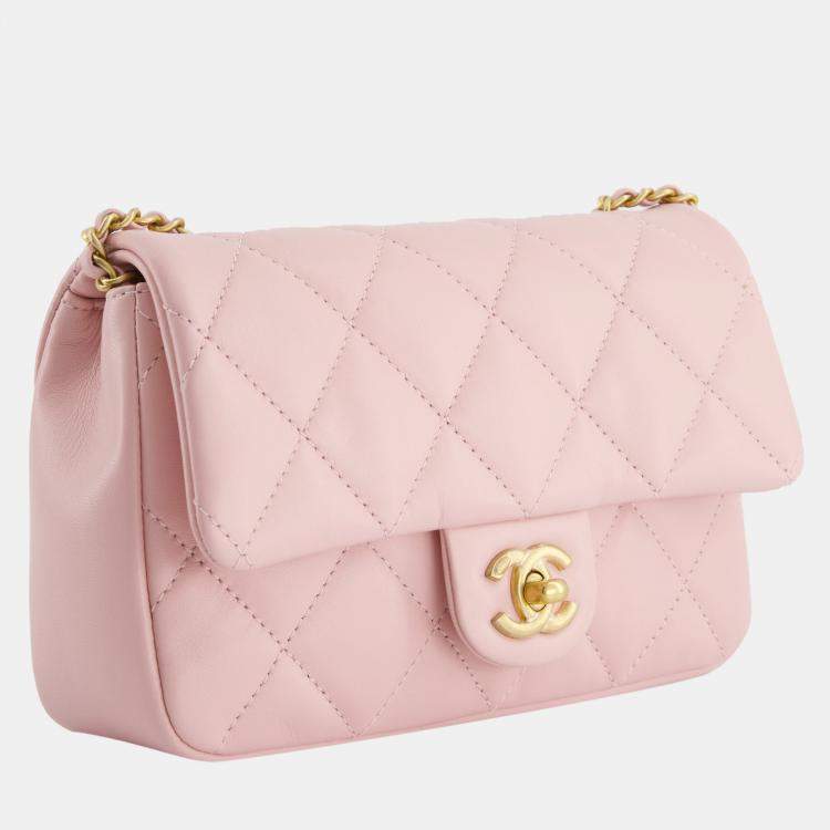 Chanel Pink 22B Mini Flap Bag in Lambskin Leather with Gold