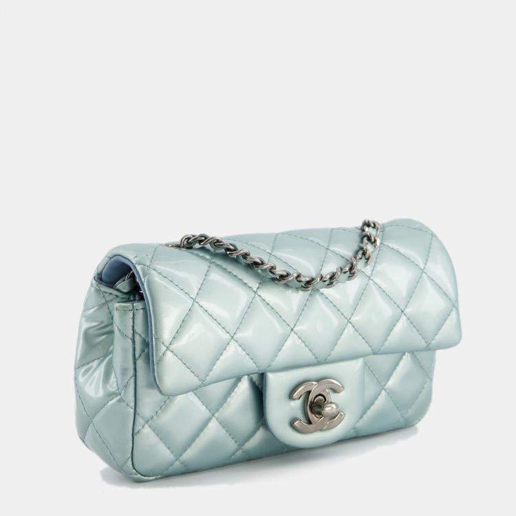Chanel Pearl Light Blue Mini Rectangular Flap Bag with Ruthenium Hardware  Chanel