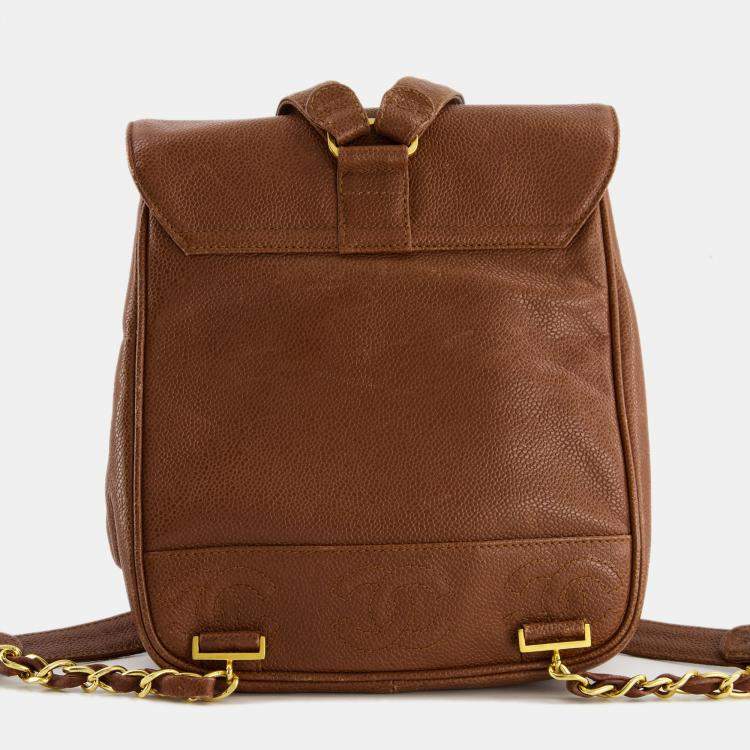 Pre Owned Chanel Vintage Caramel Mini Backpack Bag in Caviar Leather with 24K Gold Hardware