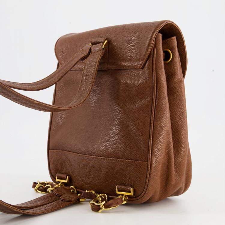 Pre Owned Chanel Vintage Caramel Mini Backpack Bag in Caviar Leather with 24K Gold Hardware