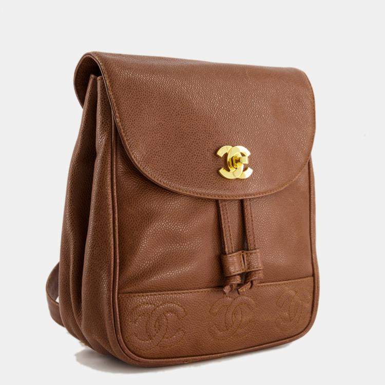 Pre Owned Chanel Vintage Caramel Mini Backpack Bag in Caviar Leather with 24K Gold Hardware