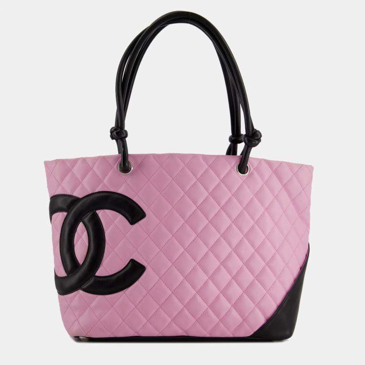 Chanel Cambon Line Boston Tote Bag Shoulder Pink Leather Black Silver  Hadware