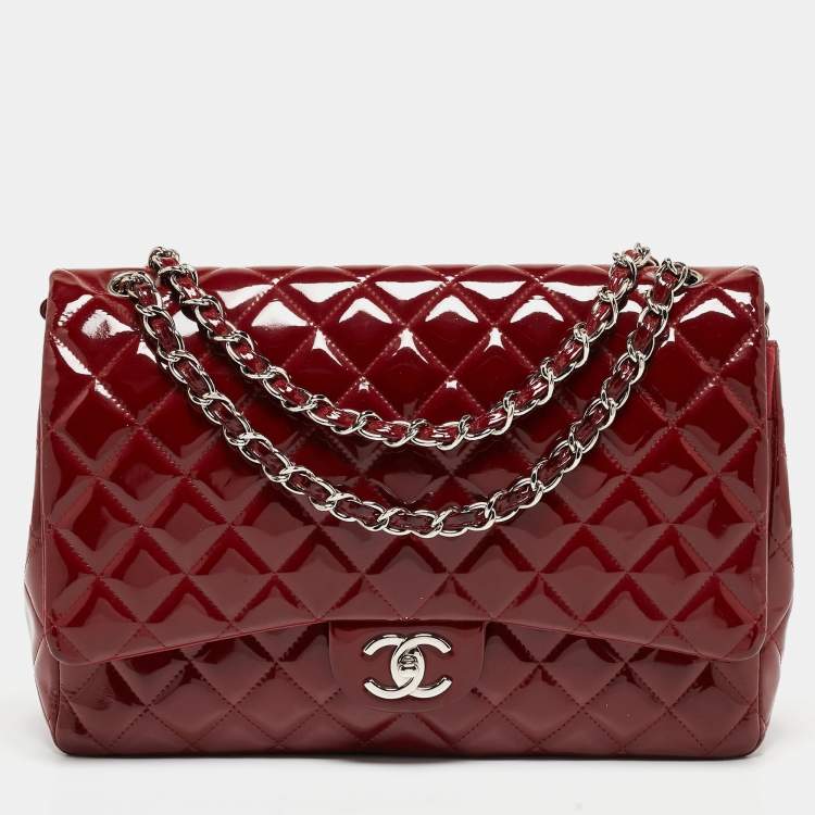 Chanel Red Quilted Patent Leather Maxi Classic Double Flap Bag