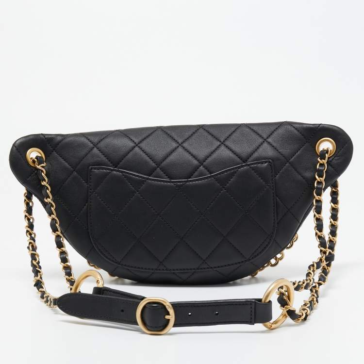 Pre Owned Chanel Black Quilted Leather All About Chains Waist Bag