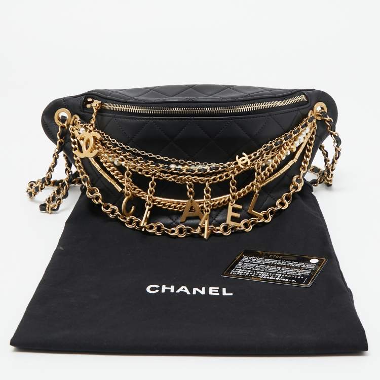 Pre Owned Chanel Black Quilted Leather All About Chains Waist Bag