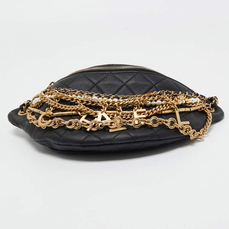 Pre Owned Chanel Black Quilted Leather All About Chains Waist Bag