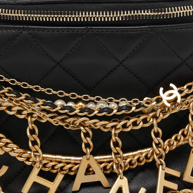 Pre Owned Chanel Black Quilted Leather All About Chains Waist Bag