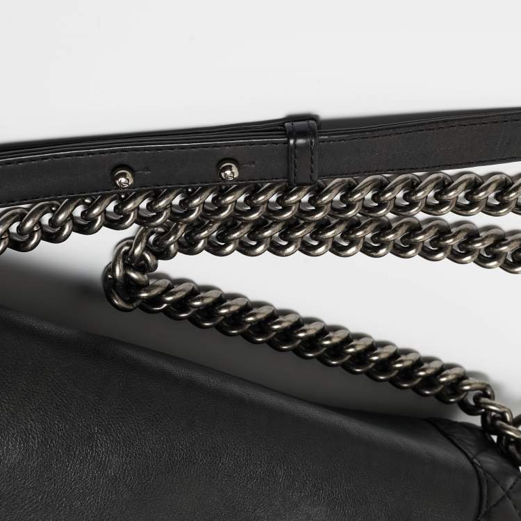 Pre Owned Chanel Black Leather Medium Boy Reverso Bag