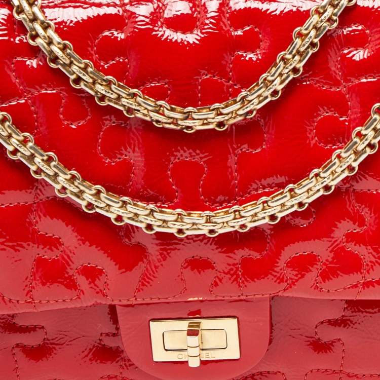 Pre Owned Chanel Red Puzzle Patent Leather Classic 226 Reissue 2.55 Flap Bag