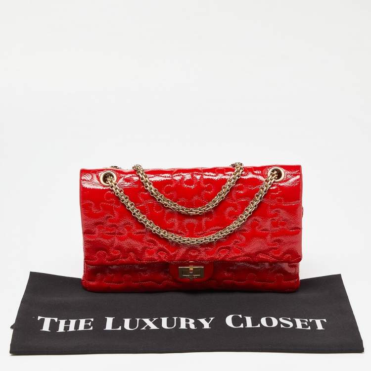 Pre Owned Chanel Red Puzzle Patent Leather Classic 226 Reissue 2.55 Flap Bag