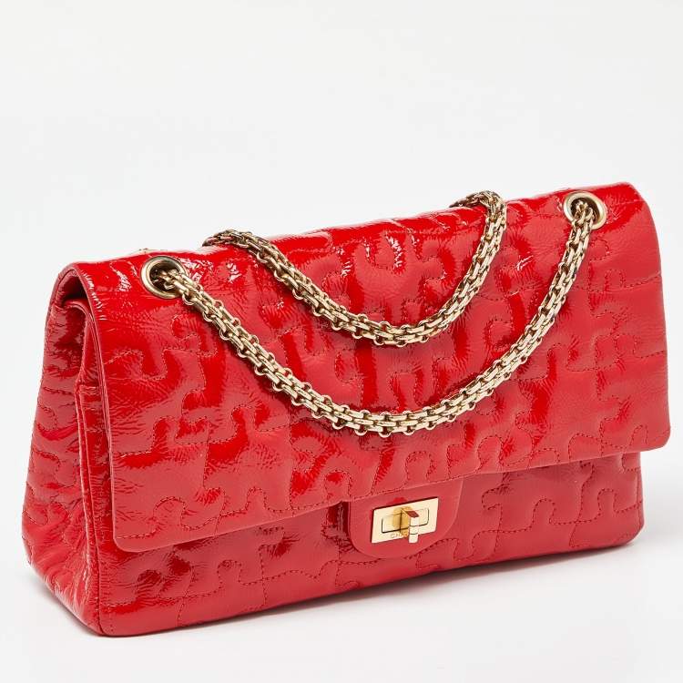Pre Owned Chanel Red Puzzle Patent Leather Classic 226 Reissue 2.55 Flap Bag