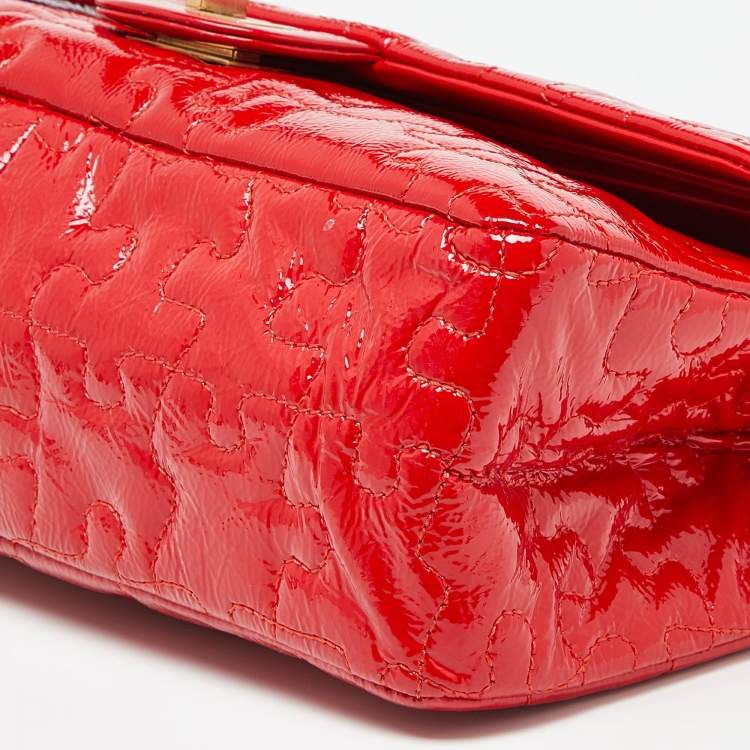 Pre Owned Chanel Red Puzzle Patent Leather Classic 226 Reissue 2.55 Flap Bag