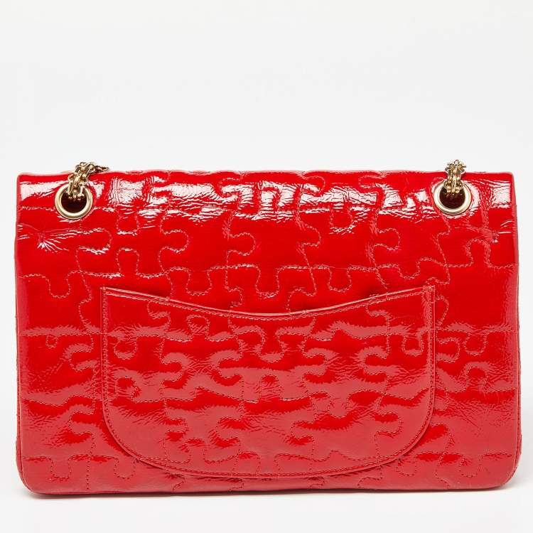 Pre Owned Chanel Red Puzzle Patent Leather Classic 226 Reissue 2.55 Flap Bag