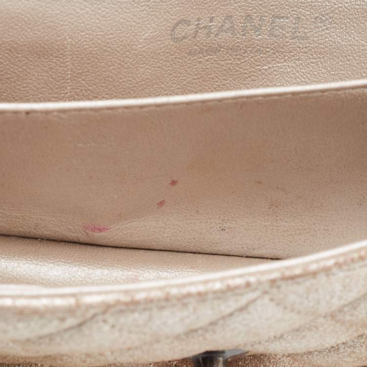 Pre Owned Chanel Silver Quilted Leather Extra Mini Classic Flap Bag 