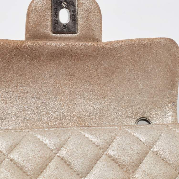 Pre Owned Chanel Silver Quilted Leather Extra Mini Classic Flap Bag 