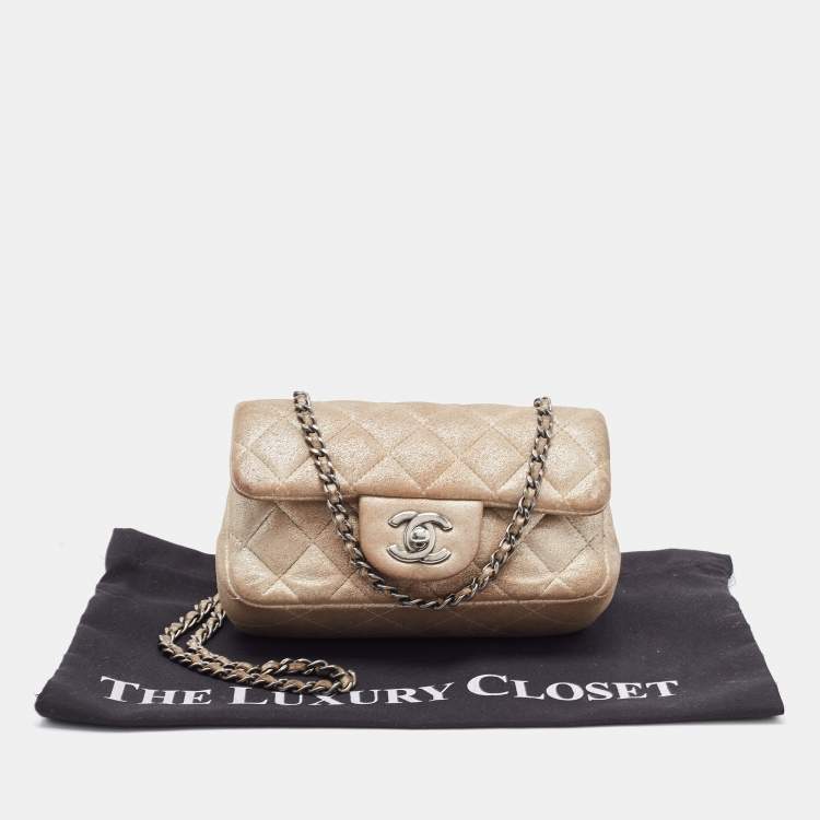 Pre Owned Chanel Silver Quilted Leather Extra Mini Classic Flap Bag 