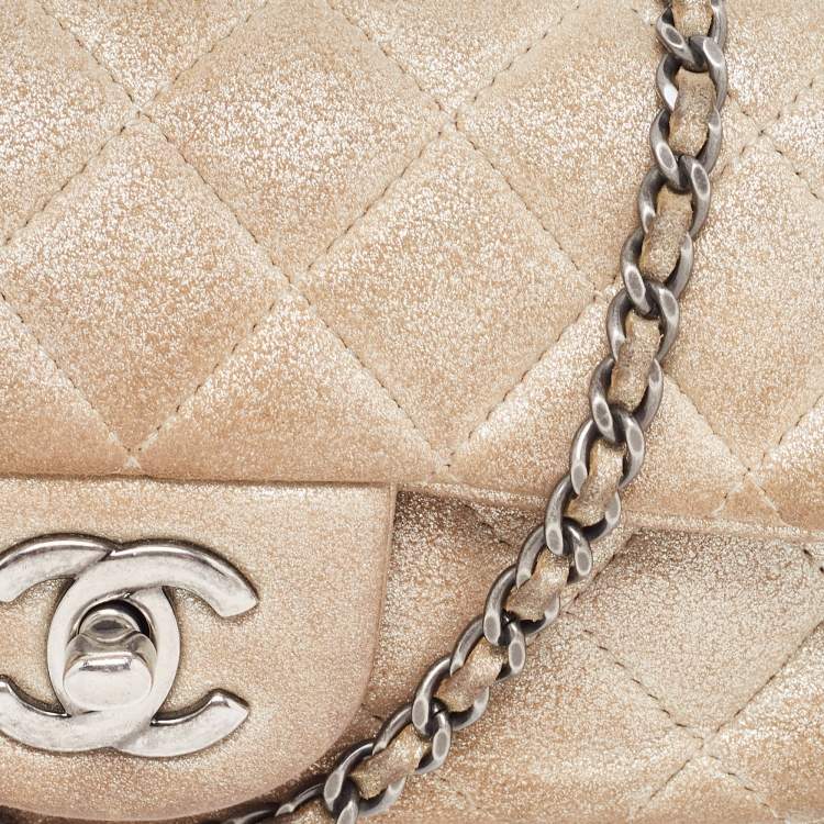 Pre Owned Chanel Silver Quilted Leather Extra Mini Classic Flap Bag 