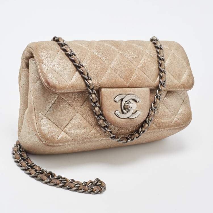Pre Owned Chanel Silver Quilted Leather Extra Mini Classic Flap Bag 
