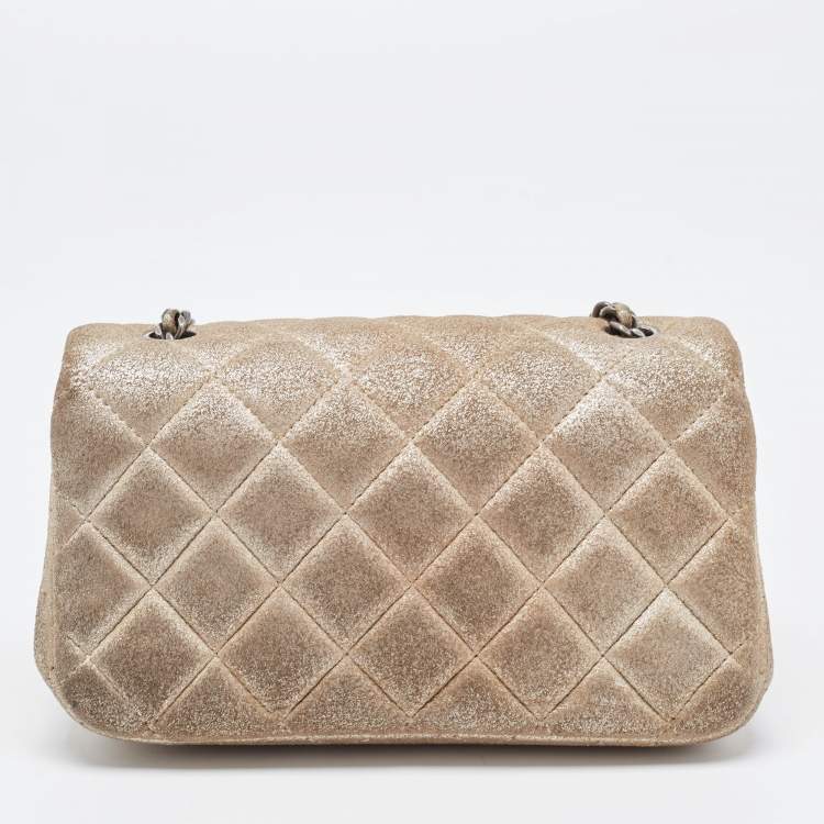 Pre Owned Chanel Silver Quilted Leather Extra Mini Classic Flap Bag 