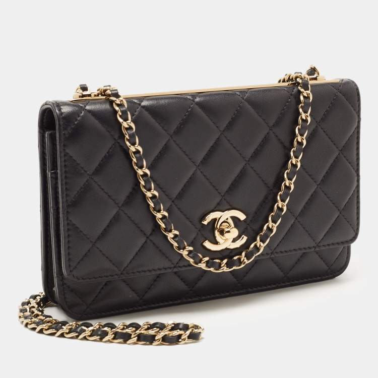 Pre Owned Chanel Black Quilted Leather Trendy CC Wallet On Chain