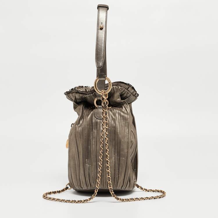 Pre Owned Chanel Gun Metal Leather Coco Pleats Backpack
