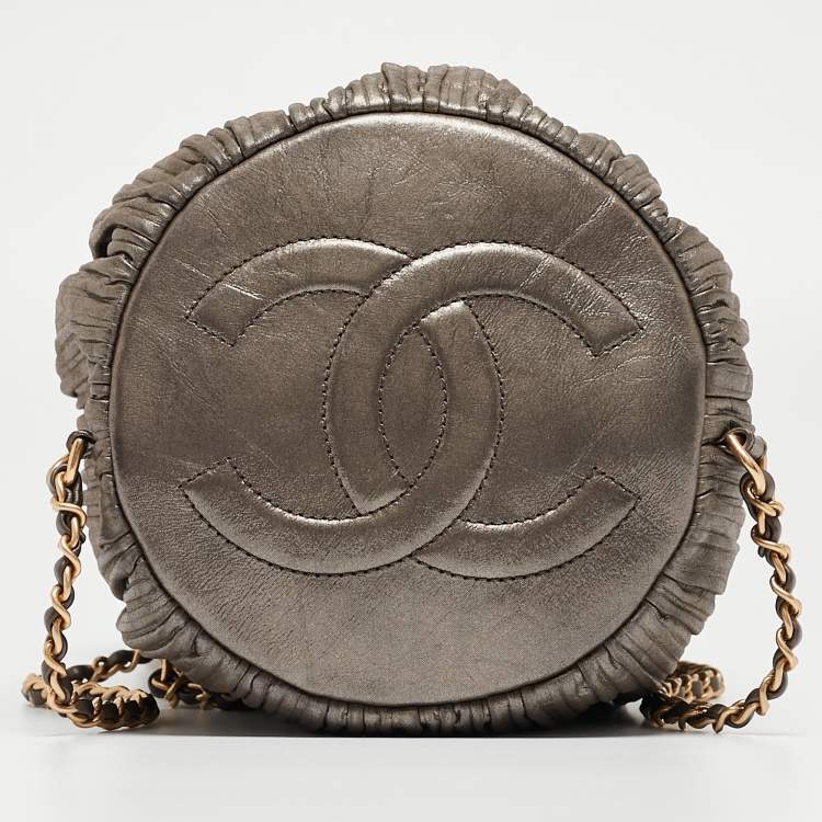 Pre Owned Chanel Gun Metal Leather Coco Pleats Backpack