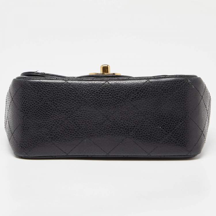 Pre Owned Chanel Black Quilted Caviar Leather Mini Square Classic Flap Bag