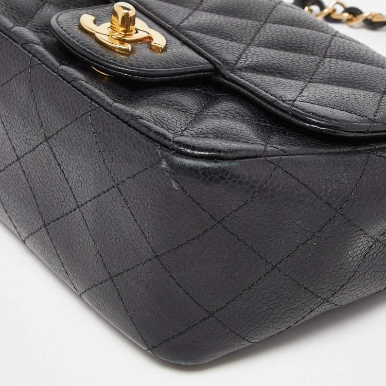 Pre Owned Chanel Black Quilted Caviar Leather Mini Square Classic Flap Bag
