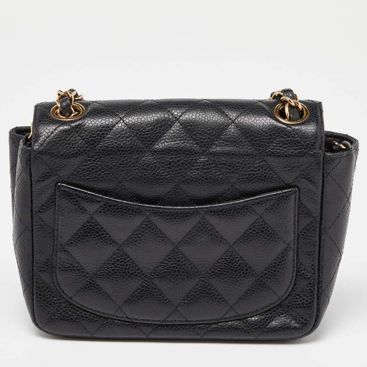 Pre Owned Chanel Black Quilted Caviar Leather Mini Square Classic Flap Bag