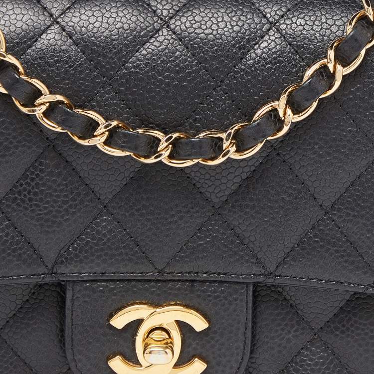 Pre Owned Chanel Black Quilted Caviar Leather Mini Square Classic Flap Bag
