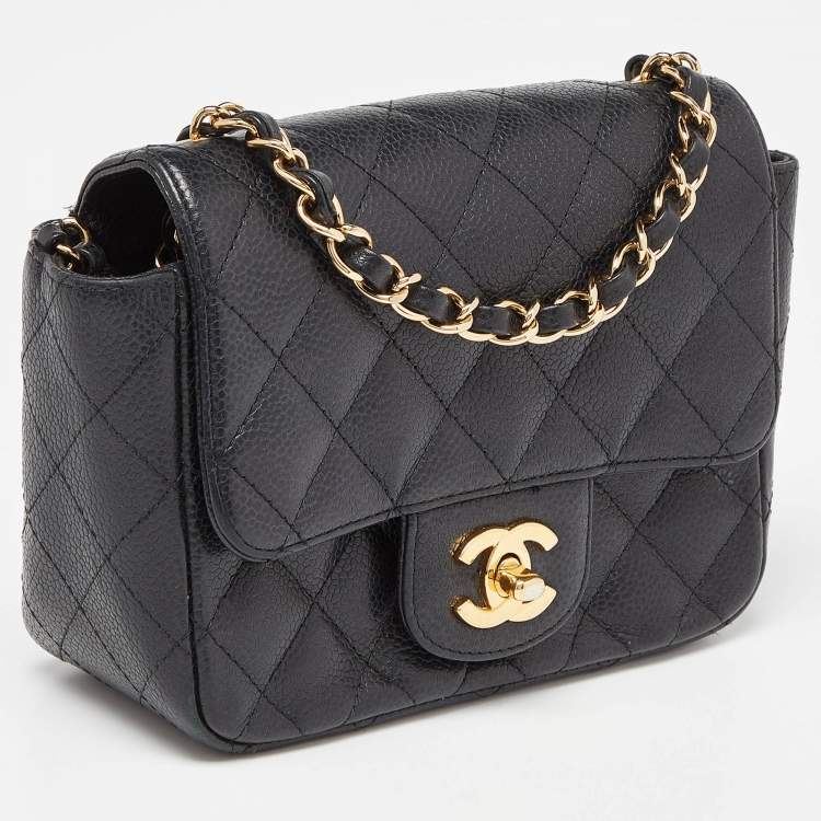 Pre Owned Chanel Black Quilted Caviar Leather Mini Square Classic Flap Bag