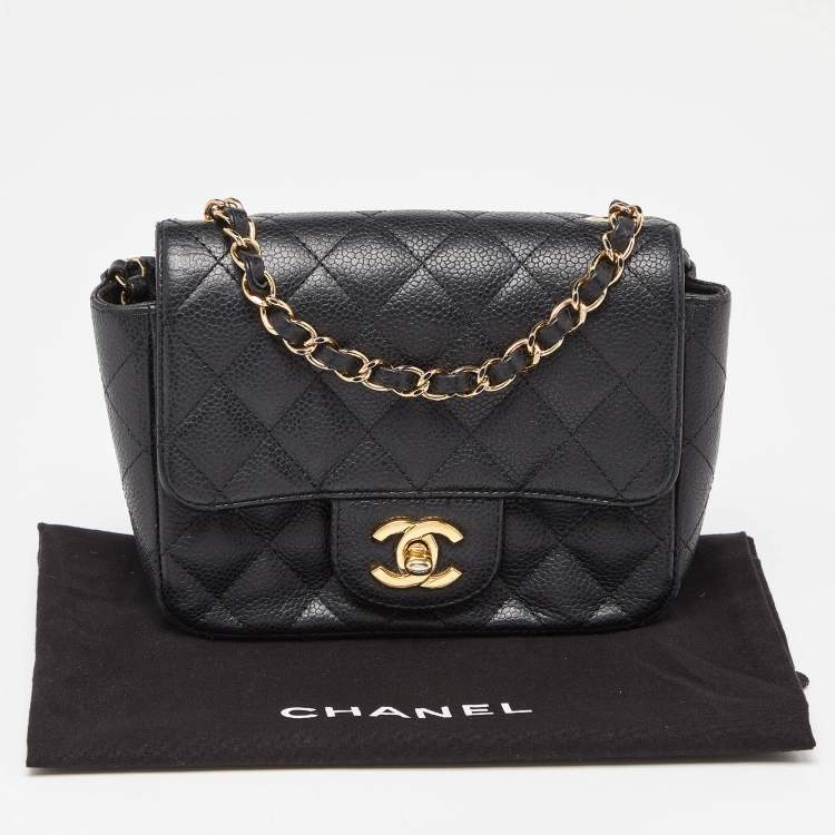 Pre Owned Chanel Black Quilted Caviar Leather Mini Square Classic Flap Bag