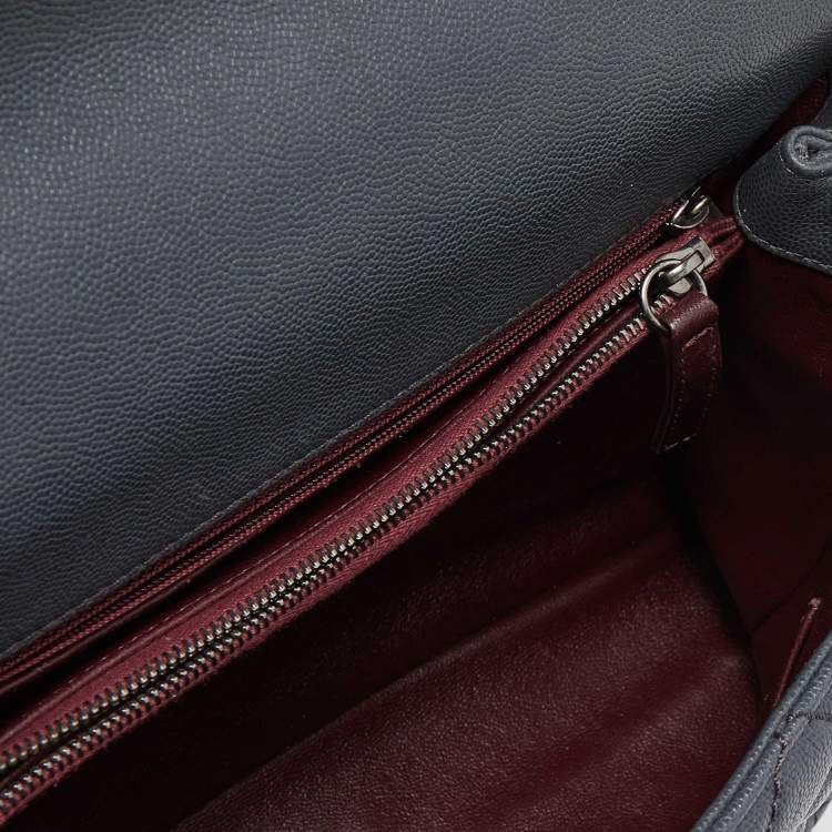 Pre Owned Chanel Grey/Red Caviar Leather and Lizard Leather Medium Coco Top Handle Bag