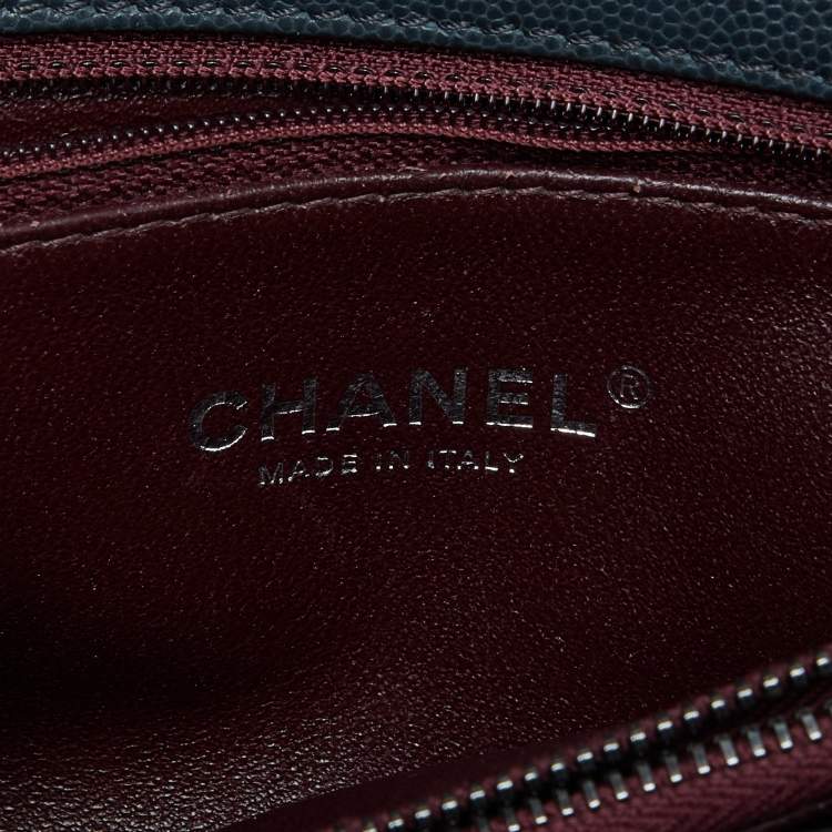 Pre Owned Chanel Grey/Red Caviar Leather and Lizard Leather Medium Coco Top Handle Bag