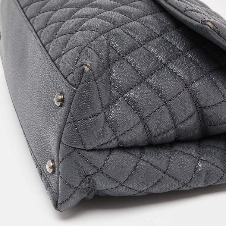 Pre Owned Chanel Grey/Red Caviar Leather and Lizard Leather Medium Coco Top Handle Bag