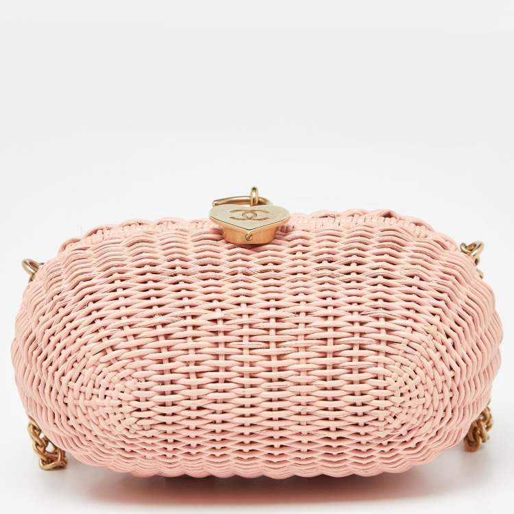 Pre Owned Chanel Pink Wicker Oval Locket Basket Chain Bag