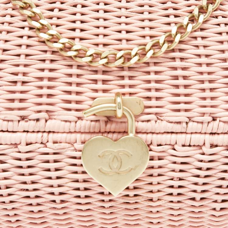 Pre Owned Chanel Pink Wicker Oval Locket Basket Chain Bag