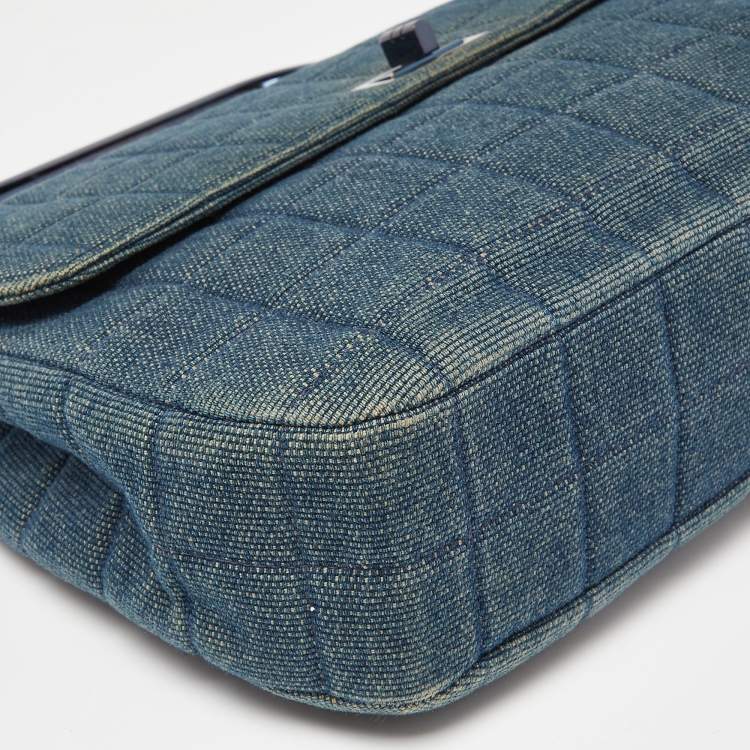 Pre Owned Chanel Blue Choco Bag Denim Mademoiselle Flap Bag