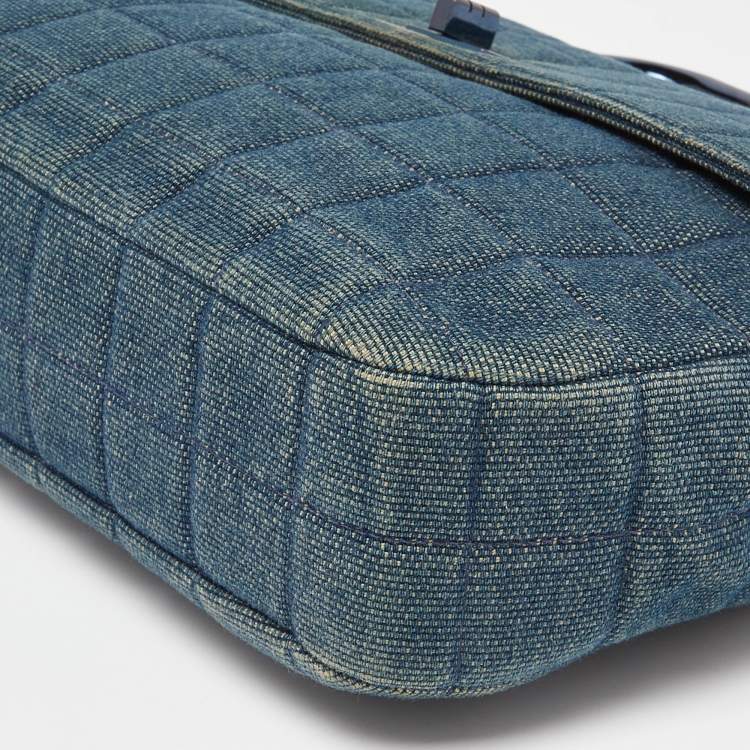 Pre Owned Chanel Blue Choco Bag Denim Mademoiselle Flap Bag