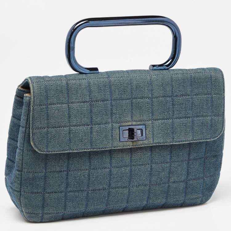 Pre Owned Chanel Blue Choco Bag Denim Mademoiselle Flap Bag