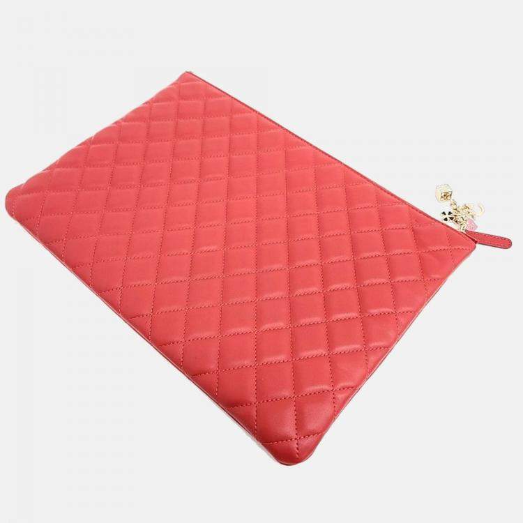 Pre Owned Chanel Red Lambskin Leather Valentine Embellished Clutch bag