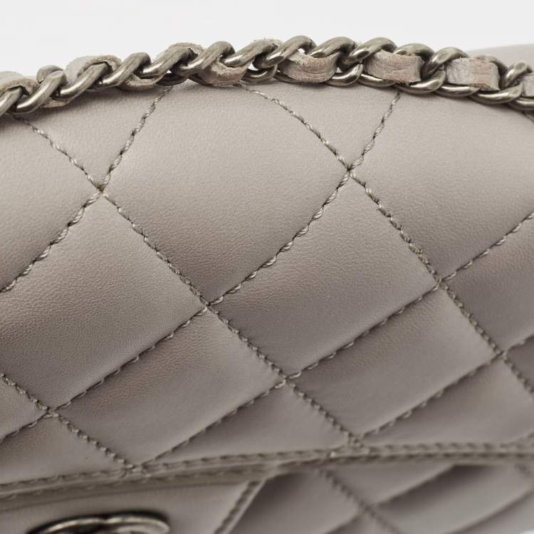 Pre Owned Chanel Grey Quilted Leather Single Flap Bag