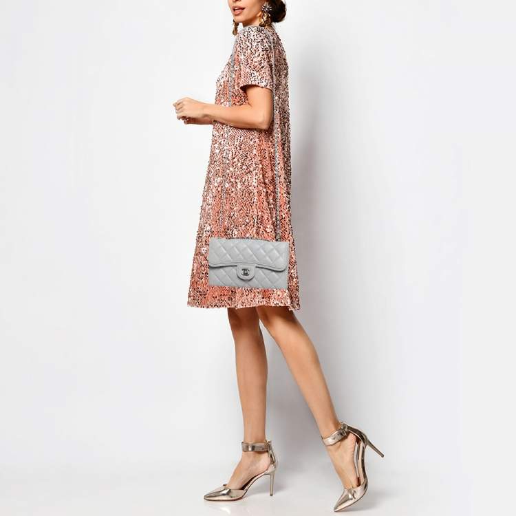 Pre Owned Chanel Grey Quilted Leather Single Flap Bag