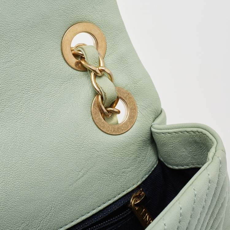 Pre Owned Chanel Mint Green Surpique Chevron Leather Small Flap Bag