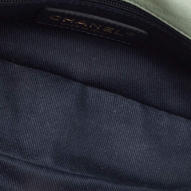 Pre Owned Chanel Mint Green Surpique Chevron Leather Small Flap Bag