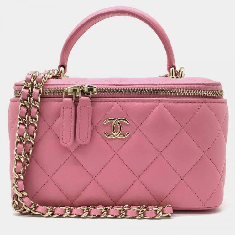 Chanel Pink Lambskin Quilted Small Top Handle Vanity Case