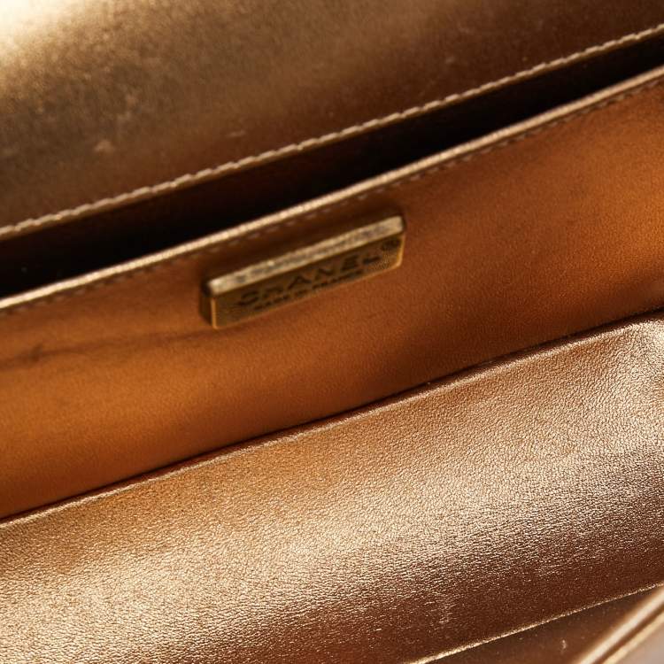 Pre Owned Chanel Metallic Gold Python and Leather Medium Boy Flap Bag