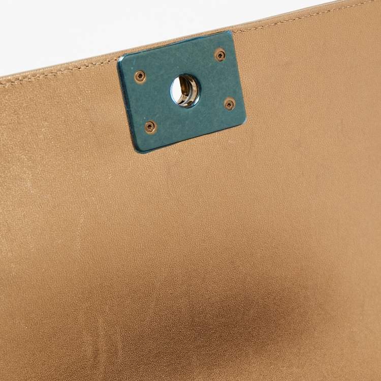 Pre Owned Chanel Metallic Gold Python and Leather Medium Boy Flap Bag